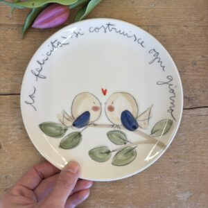 Piatto uccellini "la felicità si costruisce ogni giorno"
