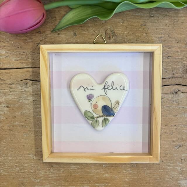 Quadretto “Sii felice” righe rosa