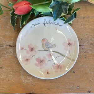 Piatto uccellino pesco "sii felice"